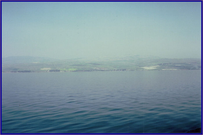 The Mount of Beatitudes is on the right and the Plain of Genessaret is on the left